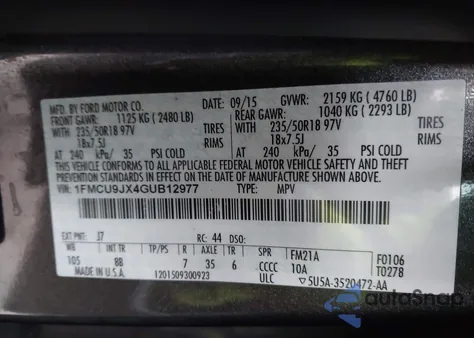2016 Ford Escape Titanium from USA, damaged, VIN 1FMCU9JX4GUB12977